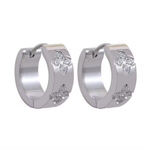 New Stainless Steel Silver Floral Clover Pattern Huggie Hoop Earrings